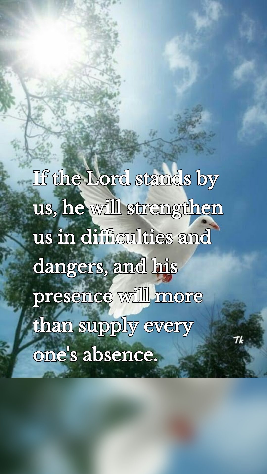 If the Lord stands by us, he will strengthen us in difficulties and dangers, and his presence will more than supply every one's absence.

