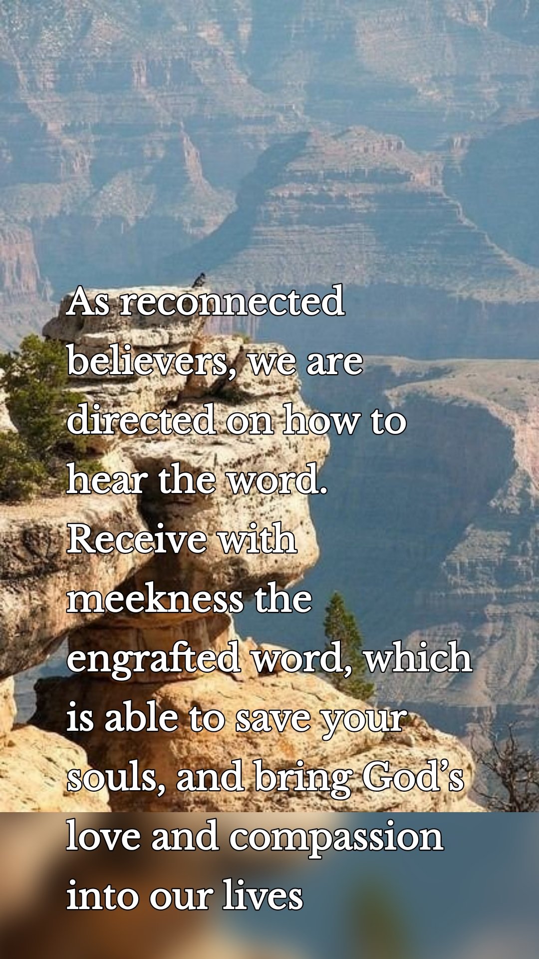 As reconnected believers, we are directed on how to hear the word. Receive with meekness the engrafted word, which is able to save your souls, and bring God’s love and compassion into our lives