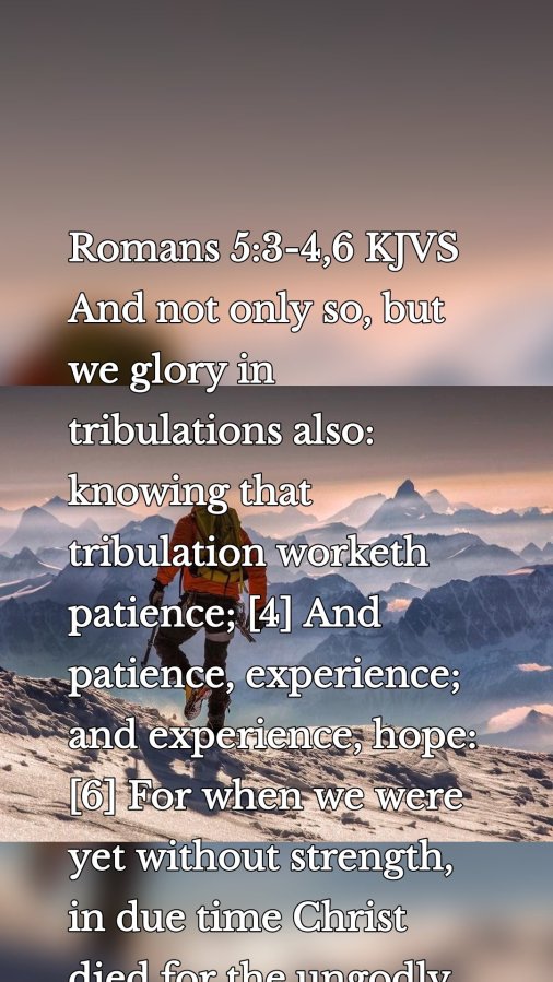 Romans 5:3-4,6 KJVS And not only so, but we glory in tribulations also: knowing that tribulation worketh patience; [4] And patience, experience; and experience, hope: [6] For when we were yet without strength, in due time Christ died for the ungodly.
